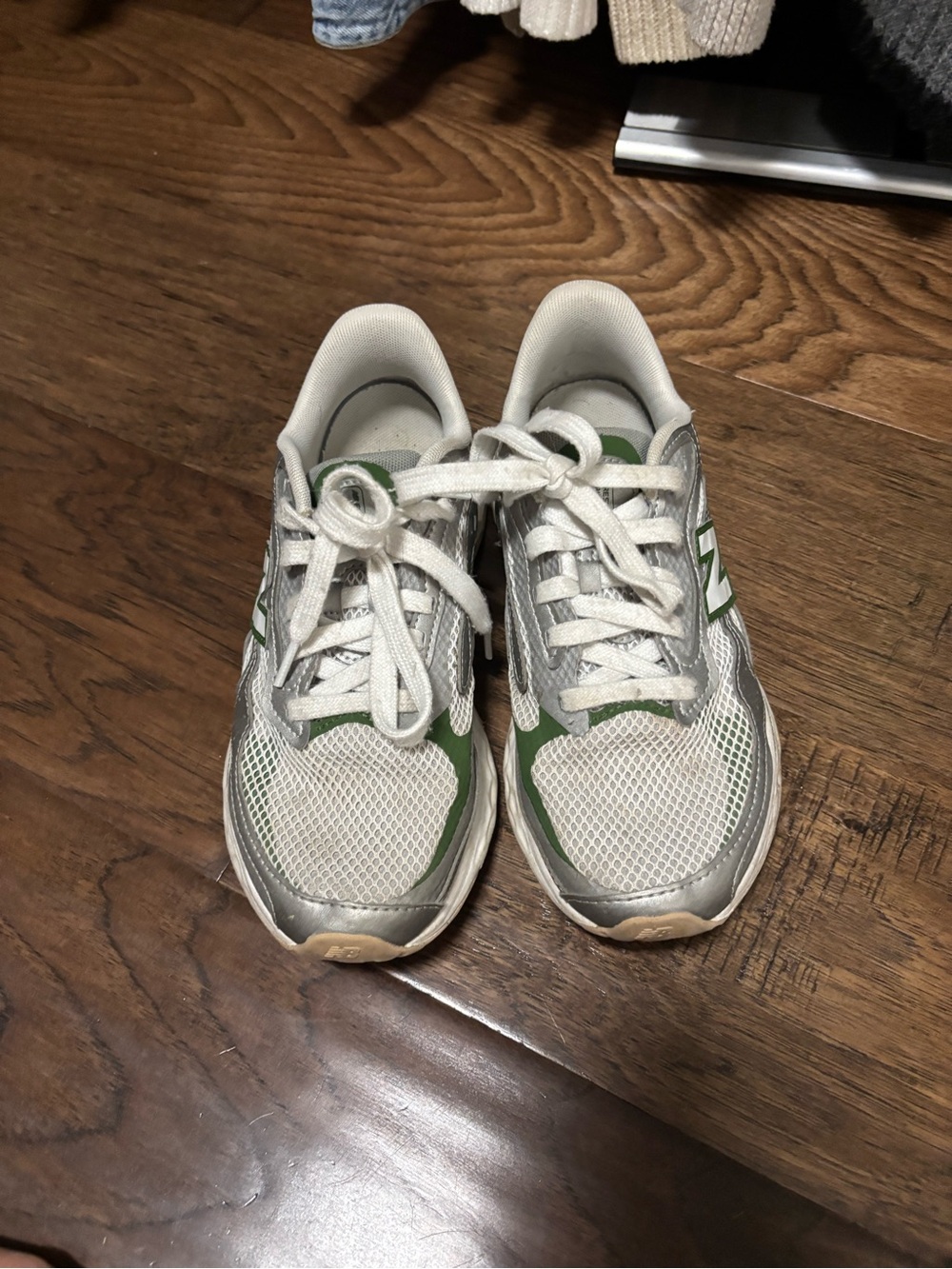 New Balance White and Green Athletic Sneakers